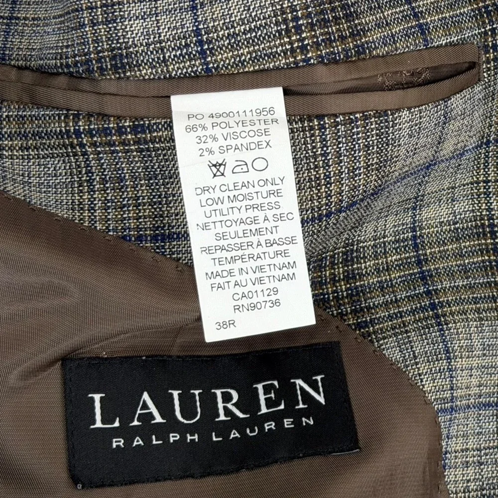 Lauren Ralph Lauren Sport Coat‎ Mens 38R Gray Plaid Blazer Classic Tailored